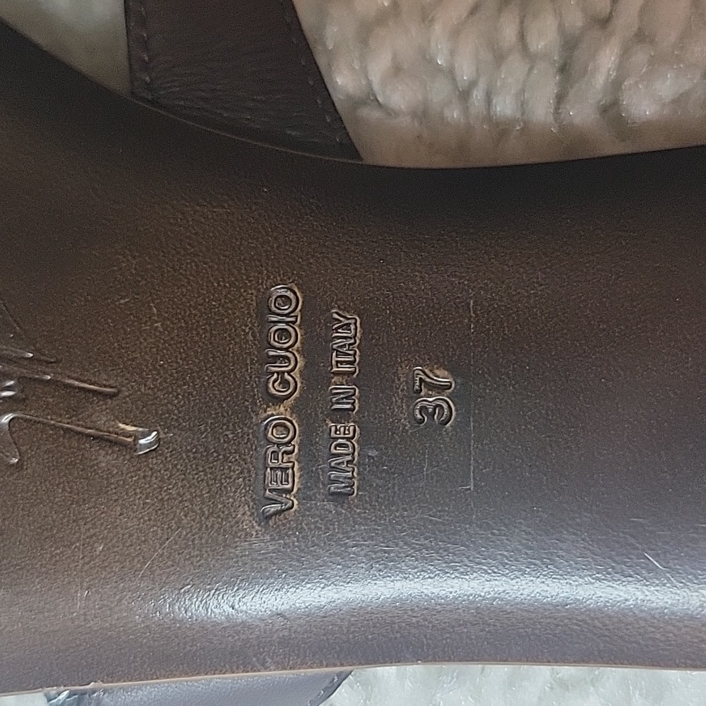 GIUSEPPE ZANOTTI Brown And  Bling Horseshoe And Turquoise Thong Slides Size 37 - Picture 13 of 15
